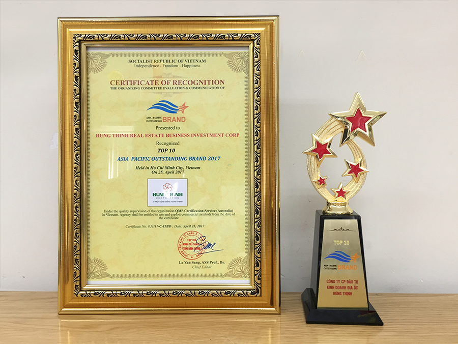 Hung Thinh Corp vinh dự đón nhận giải thưởng “Top 10 Thương hiệu tiêu biểu hội nhập châu Á – Thái Bình Dương”