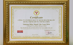 Hung Thinh Corp vinh dự đón nhận giải thưởng “Thương hiệu Mạnh Việt Nam 2016”